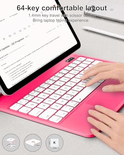 TabletKeyer Magic for iPad A16 11-inch 11th Generation(2025)/10th Gen 10.9-inch(2022) Case with Keyboard,Wireless Keypad Floating Magnetic Folio Cover,Rainbow Backlit & Multi-Touch Trackpad Pink - Thumbnail 5