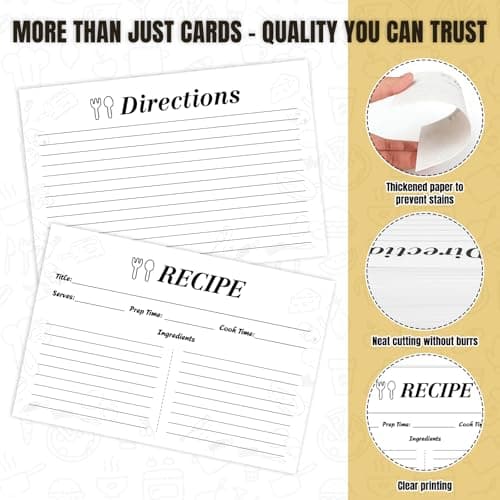 4x6 Inch Kraft Recipe Cards, 110 Sheets Double Sided Pre-lined Thick Card Stock, Compatible with Standard Recipe Boxes, Vintage Cooking Cards for Wedding, Bridal Shower, Kitchen Diaries (White) - Thumbnail 5