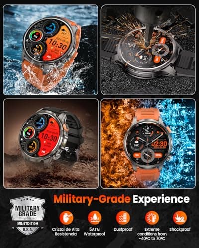 Military Smart Watches for Men, 1.91" Men's Smart Watch with 1000mAh/5 ATM Waterproof/LED Flashlight/110+ Sport Modes/Heart Rate/SpO2/Sleep Monitor, Fitness Tracker Watch for Android & iPhone (Black) - Thumbnail 2
