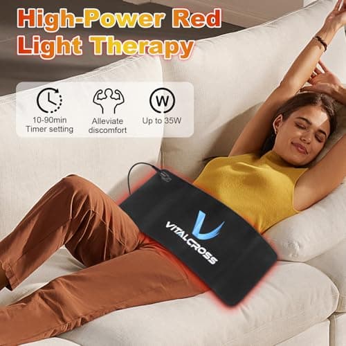 VITALCROSS Large Red Light Therapy Pad for Body 24"x12", 660nm & 850nm Near Infrared Light Therapy Mat 35w with 10-90min Timer Setting for Back, Waist, Shoulder & Joints Alleviate Discomfort - Thumbnail 3
