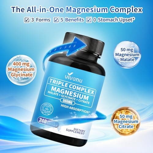 Triple Magnesium Complex for Women and Men, Magnesium Glycinate 400mg, Malate, Citrate, High Absorption Chelated Magnesium Supplement Support Sleep, Muscle, Non-GMO, Gluten Free - 240 Capsules - Thumbnail 4
