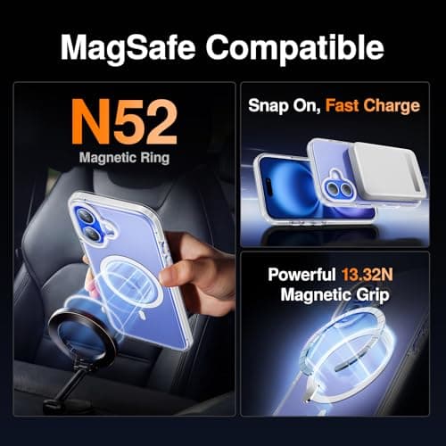 SMARTDEVIL for iPhone 16 Case with 2 Screen Protectors, [Compatible with Magsafe][Anti-Yellowing][Military-Grade Protection] Shockproof Slim Magnetic Phone Case with White Border Design - Thumbnail 5