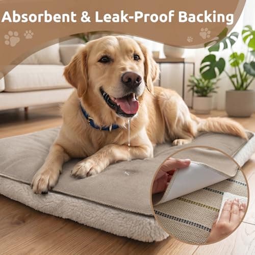 MontVoo Washable Dog Bed Cover, Absorbent Quick Dry Pet Bed Sheet, Easy Hair Removal Couch Covers for Dogs/Cats, 24x35 Inches, Waterproof PU Backing Dog Bed Mat for Car Seat, Crate, Cover Only, Beige - Thumbnail 2