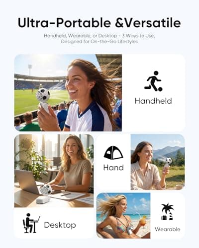 Hiluckey Portable Handheld Turbo Fan with Ice Cooler, 5 Gear Wind, Soccer-Shaped Mini Personal Fan, 6000mAh Rechargeable Pocket Fan for Travel/Outdoor/Office, 180° Adjustable, 20H Max Runtime (White) - Thumbnail 4