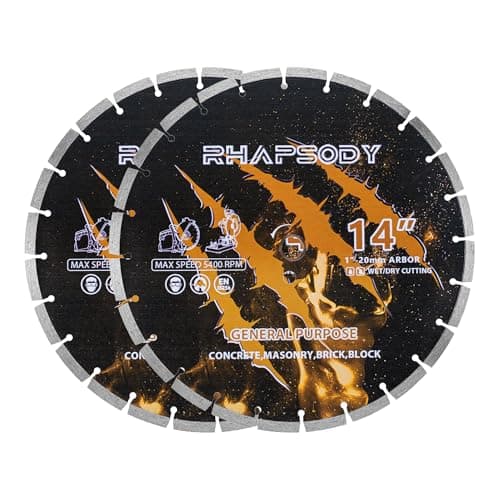 RHAPSODY 14 Inch Diamond Saw Blade 2pcs, Segmented General Purpose Blade Dry/Wet Cutting Concrete, Masonry, Brick, Block, Paver 1"-20mm Arbor - Image 1