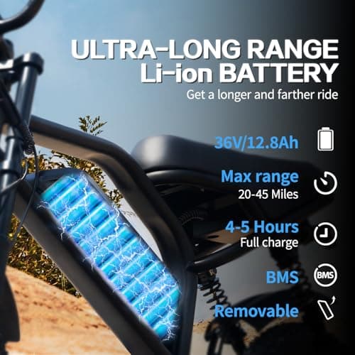 AVDLBIKE Electric Bike, 16'' Fat Tire E-Bike for Teens &Child/Adults, 500W Small Ebike with 36V/12.8Ah Removable Battery, 20 MPH /45 Mile Range, Full Suspension Off-Road Electric Dirt/Mountain Bike - Thumbnail 2