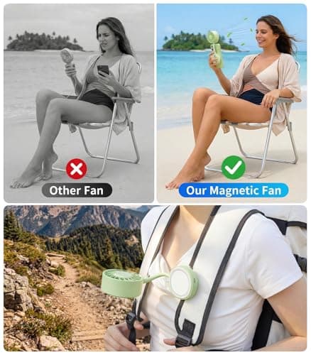 Magnetic Phone Clip Fan, Portable USB Rechargeable Personal Fan with 360° Flexible Gooseneck, 3 Speed Adjustable & Ultra-Wide Airflow, for iPhone, Stroller, Office, Desktop & Outdoor Travel (Green) - Thumbnail 6