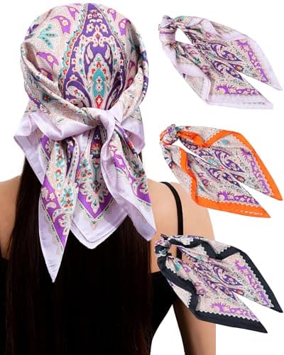 Secroma 27” Silk Head Scarves for Women -3Pcs Printed Like Satin Head Scarf for Women, Silk Bandana Scarf for Sleeping