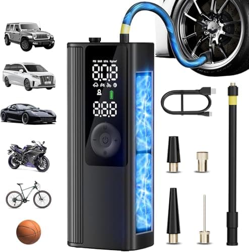 Anycash Tire Inflator Portable Air Compressor, 150PSI Air Pump for Car Tires with Pressure Gauge, Fast Tire Inflator for Car, Motorcycle, Bicycle, Balls, LED Light and Auto Shut-Off