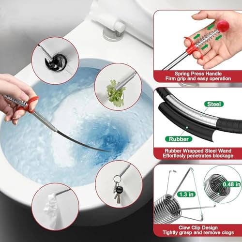Drain Snake, Flexible Grabber Claw for Sink Shower Bathtub, Tight Space Drain Hair Removal Tool (63inch Ball) - Thumbnail 4