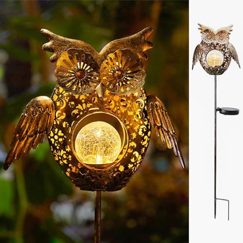 Go2garden Solar Lights Outdoor Owl Garden Gifts Mom Metal Stakes Lights for Lawn Ornaments, Yard Art, Pathway Decorations,Birthday Mothers' Day Gift for Grandma Wife (Bronze) - Image 1