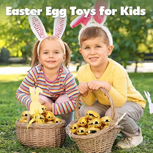 Skirfy Fillable Easter Eggs 3.15" Inch (12 Pack) with Hinge Bulk Golden Bright Plastic Easter Eggs, Perfect for Easter Egg Hunt,Birthday Party Favor - Thumbnail 6