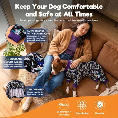LovinPet Large Breed Dog Clothes, Wound Care/Post Surgery Recovery Shirt for Large Dogs, Unicorns in Space Black Print, UV Protection, Pet Anxiety Relief, Stop Shedding for Dogs, Pet PJ's, 2XL - Thumbnail 6