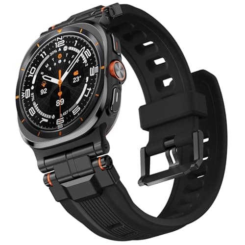 Bandletic Liquid Silicone Bands Compatible with Samsung Galaxy Watch Ultra Band 2025 2024 47mm for Men - Soft Rugged Sport Strap with Stainless Steel Buckle - Black Band with Black Connector - Image 1