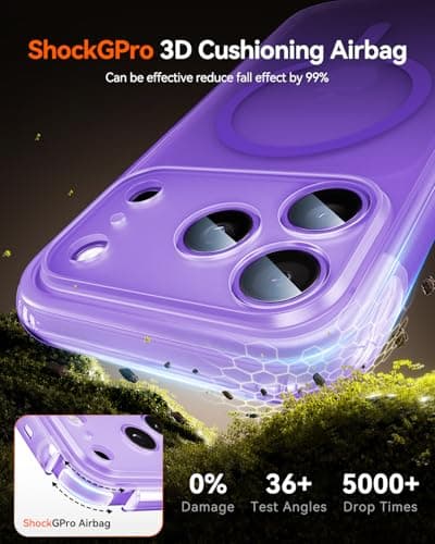 Gadged GPro Air for iPhone 17 Pro Max Case with Screen Protector, [Full Camera Protection] Fit for MagSafe, Mil-Grade Drop Tested, Shockproof Matte Cover for iPhone 17 Pro Max Phone Case 6.9'' Purple - Thumbnail 5