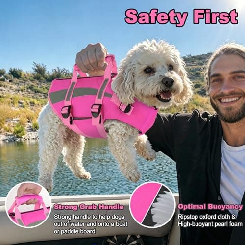 Dogcheer Dog Life Jacket for Dogs with Grab Handle and Zipper, Harness Dog Life Vest High, Buoyancy & Reflective Straps, Adjustable Swim Vest for Small Medium Large Dogs - Pink, XS - Thumbnail 2