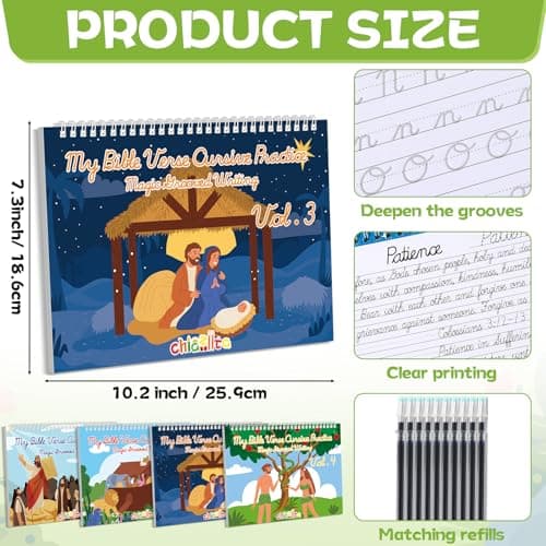 chiazllta Bible Grooved Cursive Handwriting Workbook Magic Reusable Grooved Handwriting Practice for Kids and Beginners Ages 5-12 Learn Cursive Bible for Sunday School Christian Activity - Thumbnail 2