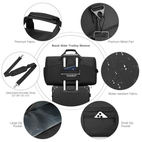 RJEU Garment Duffle Bag for Men,Convertible Garment Bags for Travel,Suit Carry-on Travel Bag Expandable with Shoes Compartment for Business Trip,Weekend(Black) - Thumbnail 6