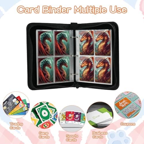 Trading Card Binder 4 Pocket, Fits 400 Cards with 50 Removable Sleeves, Portable TCG Album Folder for Standard Size Game Cards, Sports Card Holder Book for Collectors, Inferno Draco - Thumbnail 3