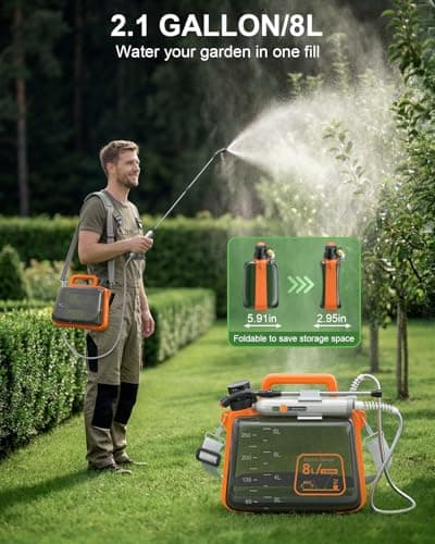 2 Gallon Electric Garden Sprayer, Battery Powered Weed Sprayer with Telescopic Wand, 3 Adjustable Nozzles, Garden Sprayer with Collapsible Tank, Shoulder Strap for Lawn Care, Plant Watering & Cleaning - Thumbnail 5