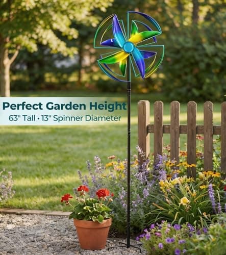 Gronhof Wind Spinners Outdoor for Yard and Garden, 63" Metal Kinetic Garden Sculpture, Double-Sided Wind Spinner with Stable 5-Prong Stake, Weather-Resistant Outdoor Decor - Thumbnail 6