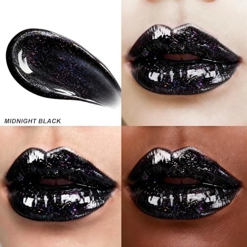 HECI BEAUTY Glitter Lip Gloss, Hydrating High Shine Lipgloss for Women, Non-Sticky Plumping Lip Oil with Vitamin E, Long Lasting Shimmer Finish for Daily Makeup, Midnight Black, 0.21 fl oz - Thumbnail 4