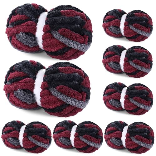 Maboozoo Tie Dye Chunky Yarn for Crocheting & Knitting - 8 Pack, Wine Red & Grey Fluffy Jumbo Chenille Yarn (26 yds, 7.5 oz Each Skein) - Image 1