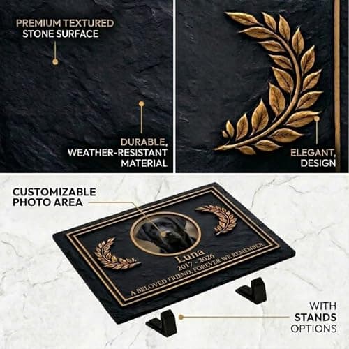 Umitive Dog Memorial Gifts for Loss of Dog, Personalized Pet Memorial Stone, Custom Dog Grave Marker with Name & Photo, Sympathy Gifts for Bereaved Pet Owners, Cemetery Decor (Style-01) - Thumbnail 3