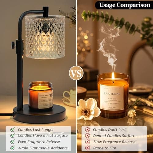 NITOWOLF Candle Warmer Lamp with Timer, Adjustable Height Candle Warmer Glass Candle Lamp Warmer for Jar Candles, House Warming Gifts Home Decor Gifts for Women (Black-Glass) - Thumbnail 2