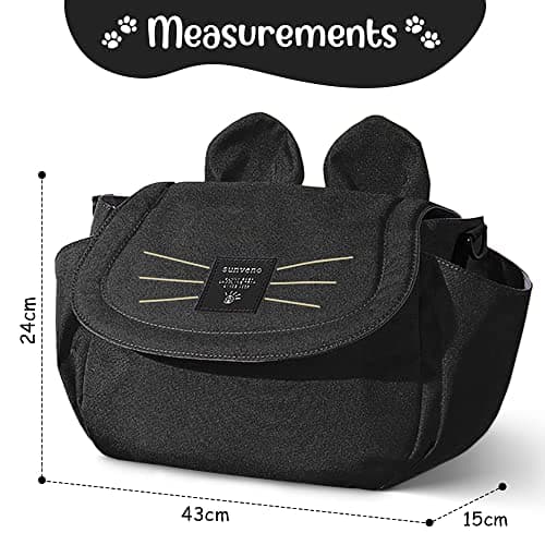 SUNVENO Kitty Stroller Organizer Bag – Universal Baby Stroller Caddy with 2 Cup Holders, Adjustable Straps, Waterproof Oxford, Lightweight Travel Accessory for Strollers, Prams & Pushchairs,Black - Thumbnail 6