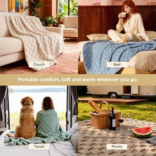 Bedsure GentleSoft Sage Green Throw Blanket for Couch - Checkered Cute Fleece Blankets, Soft Cozy Spring Summer Throw for Bedroom Home Decor Gifts for Girls, Green, 50x60 Inches - Thumbnail 4