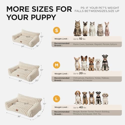Joydeco Cat Couch for Pets, 36 inch Plush Pet Sofa, Cat Bed for Indoor Cats with Removable Washable Cover, Supportive Pet Sofa, Cream - Thumbnail 6