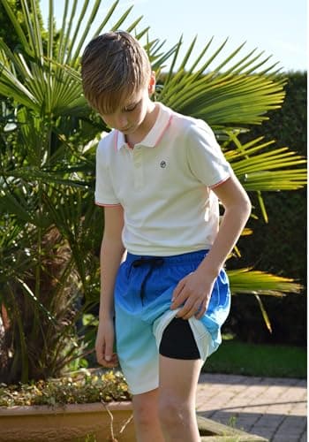 Cozople Little Boys Swim Trunks with Stretchy Boxer Brief Liner Bathing Suit Stylish Blue Ombre Blue Swimming Shorts Summer UPF Quick Dry Boardshorts for Beachwear Swimwear Size 4t - Thumbnail 4