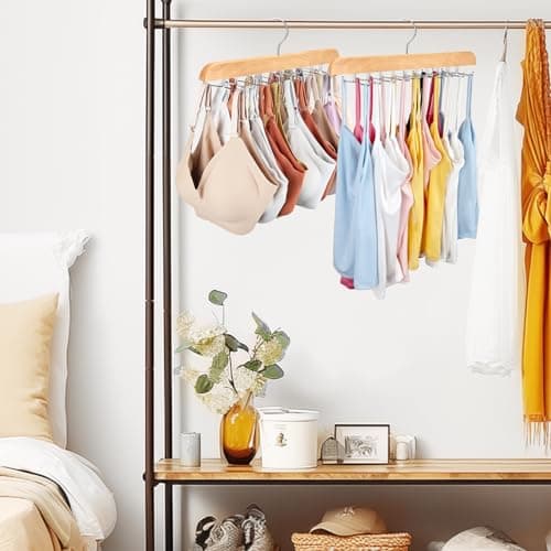Resovo Tank Top Hanger with Premium Wood, 20 Large Capacity, Space Saving,360 Degree Rotating, Foldable Metal Hooks, Tank Tops - Thumbnail 6