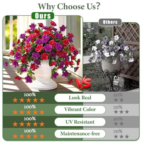 Dolicer Artificial Flowers for Outdoors, 4 Bundles UV Resistant Fake Red & Purple Artificial Outdoor Plants Look Real for Outside Front Faux Door Porch Patio Balcony Decor - Thumbnail 5