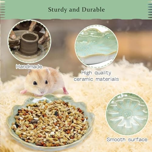 Hamster Food Bowl，2 Pcs Sunflower Hamster Bowls,Hamster Ceramic Food Bowl，Food Dish for Small Animals Hamster Guinea Pig Rat Mice Gerbil Dwarf (Pink+Green) - Thumbnail 4