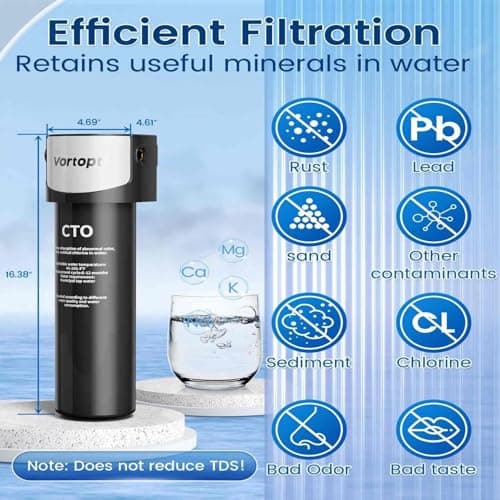 Vortopt 28000 Gallons Under-Sink & Countertop Filtration,Kitchen Sink Water Filter,NSF/ANSI 42 Certified Under Sink Filter System,Reduces PFOA/PFOS/Chlorine,Direct Connect,Black,Q5-C2. - Thumbnail 3