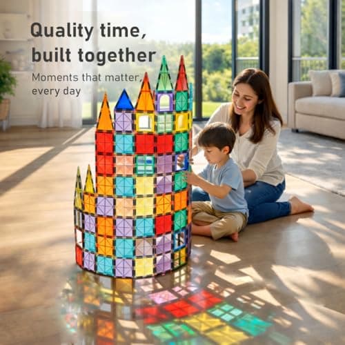 LATI 130-Piece Magnetic Tiles Building Toy Large Set for Kids,Magnetic Building Blocks Construction Set,Open-Ended Play STEM Educational Toy,Compatible with Other Brands,Gift for Boys & Girls Ages 3–8 - Thumbnail 2