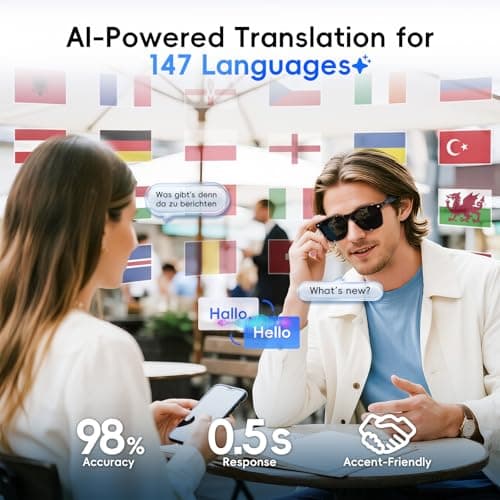 AI Glasses for Men & Women, Smart Glasses Powered by ChatGPT, AI Real-time Translation with 107 languages, 11H Music Play, Bluetooth Sunglasses with Polarized Lens, UV Protection for Daily Use, Travel - Thumbnail 4