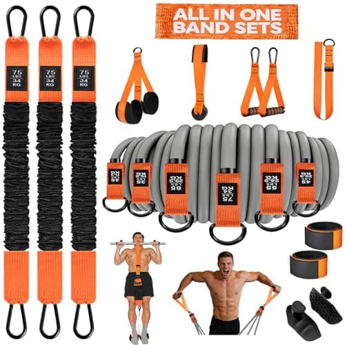 Laapee 2 in 1 18PCS Heavy Resistance Bands & Assisted Pull Up Bands Combo – 300LBS/225LBS with Non-Slip Handles, Ankle Straps, Door Anchor, Adjustable Bands & Foot Pedals for Strength Training - Image 1