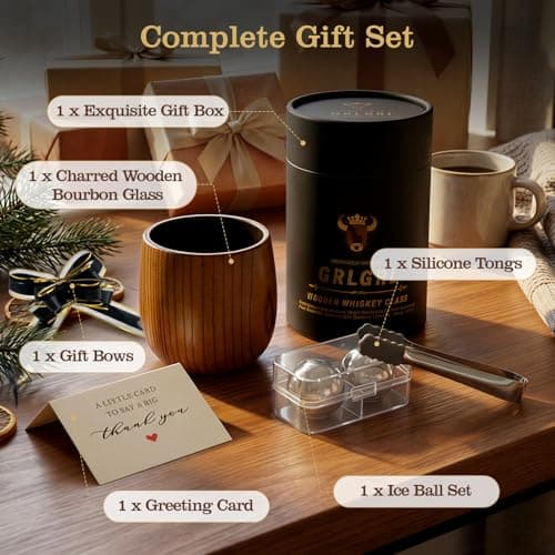 GrlGrl Charred Wooden Whiskey Glasses, Gifts for Men Old Fashion Bourbon Drinking Collins Cup, Fathers Day Gift for Dad, Husband, Brother, Boy Friend or Whiskey Lovers - Thumbnail 2
