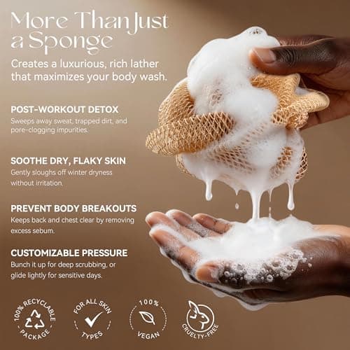 CORATED African Net Sponge Authentic, Shower Loofah Exfoliating Bath Net Sponge with Knots, Body Scrubber for Women and Men Daily Use Body Care, Travel Portable Bath Accessories for Bathroom - Thumbnail 3