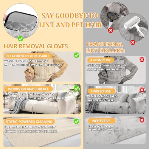 2 Pack Electrostatic Pet Hair Removal Gloves - Upgraded Reusable & Washable Pet Hair Remover Gloves for Cats & Dogs, Thickened Magic Brush Tool for Couch, Carpet, Furniture, Clothing & Car Seat - Thumbnail 4