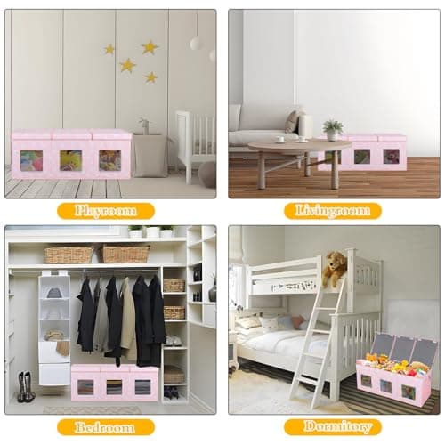 Legestori Large Stackable Storage Bins with Lids, Collapsible Sturdy Storage Organizer Boxes Bins Baskets, Foldable Closet Organizer Baskets for Home (Pink, L) - Thumbnail 5