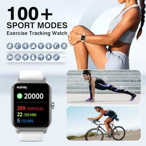 Smart Watches for Women Men, 1.85” HD Touchscreen Fitness Tracker with Call & Message Alerts, 24/7 Heart Rate/Sleep Monitor,100+ Sport Modes, 2ATM Waterproof Smart Watch for Android iPhone (White) - Thumbnail 6