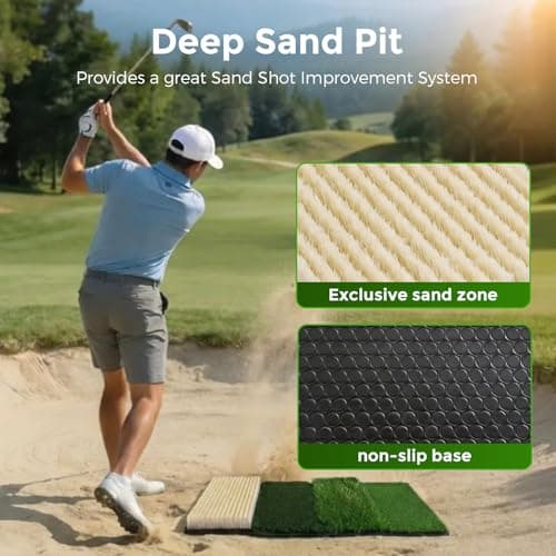 Nesync 4-in-1 Foldable Heavy-Duty Golf Hitting Mat, Sand & Tee Turf, Anti-Slip Backing，for Swing/Chip/Putting Practice，Golf Practice Mat with Golf Mat Tees - Thumbnail 3
