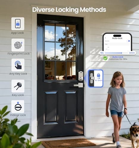 Veise VE017-B Fingerprint Smart Lock for Front Door, App Control, 8-in-1 Keyless Entry Deadbolt with 2 Zinc Alloy Lever Handles Set, Emergency Power Port, Auto Lock, Electronic Keypad, Satin Nickel - Thumbnail 6