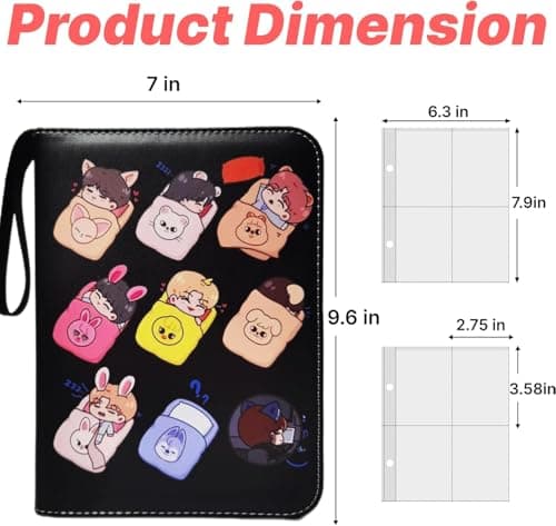 KEFEIKJ Cute Trading Photocard Binder, STAY Photo Album Cartoon Card Holder Book Storage Cards with Sleeves for Lomo Cards Gift - Boys & Girls, idol Photo Protect (Black) - Thumbnail 5