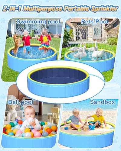 artcool 47" Thicken Small Dog Pool,Non-Slip Kiddie/Kids Pool Hard Plastic,2-in-1 Foldable Sprinkler Puppy Pools,Portable Pet Pools for Summer Outdoor Backyard - Thumbnail 2