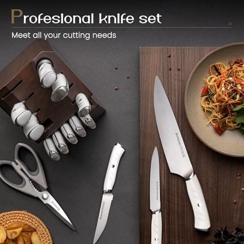 Knife Set, Astercook Kitchen Knife Set with Block, 15 Pcs Luxurious High Carbon German Stainless Steel Knives Set with Full Tang Ergonomic Handle, Dishwasher Safe Knife Set with Sharpening Rod - Thumbnail 5